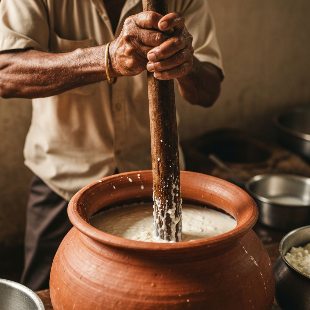 Wooden Bilona Churning in Clay Pot