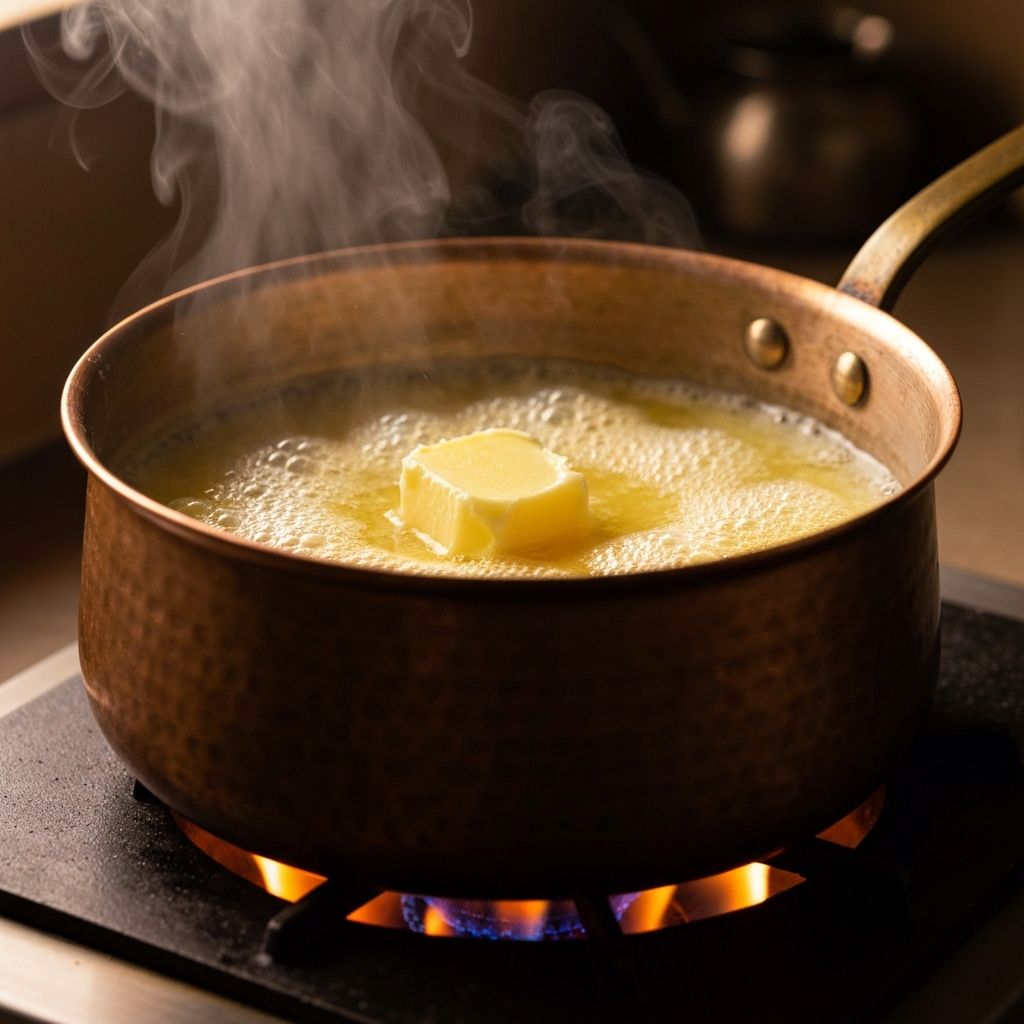 Ghee Simmering in Heavy-Bottom Pan